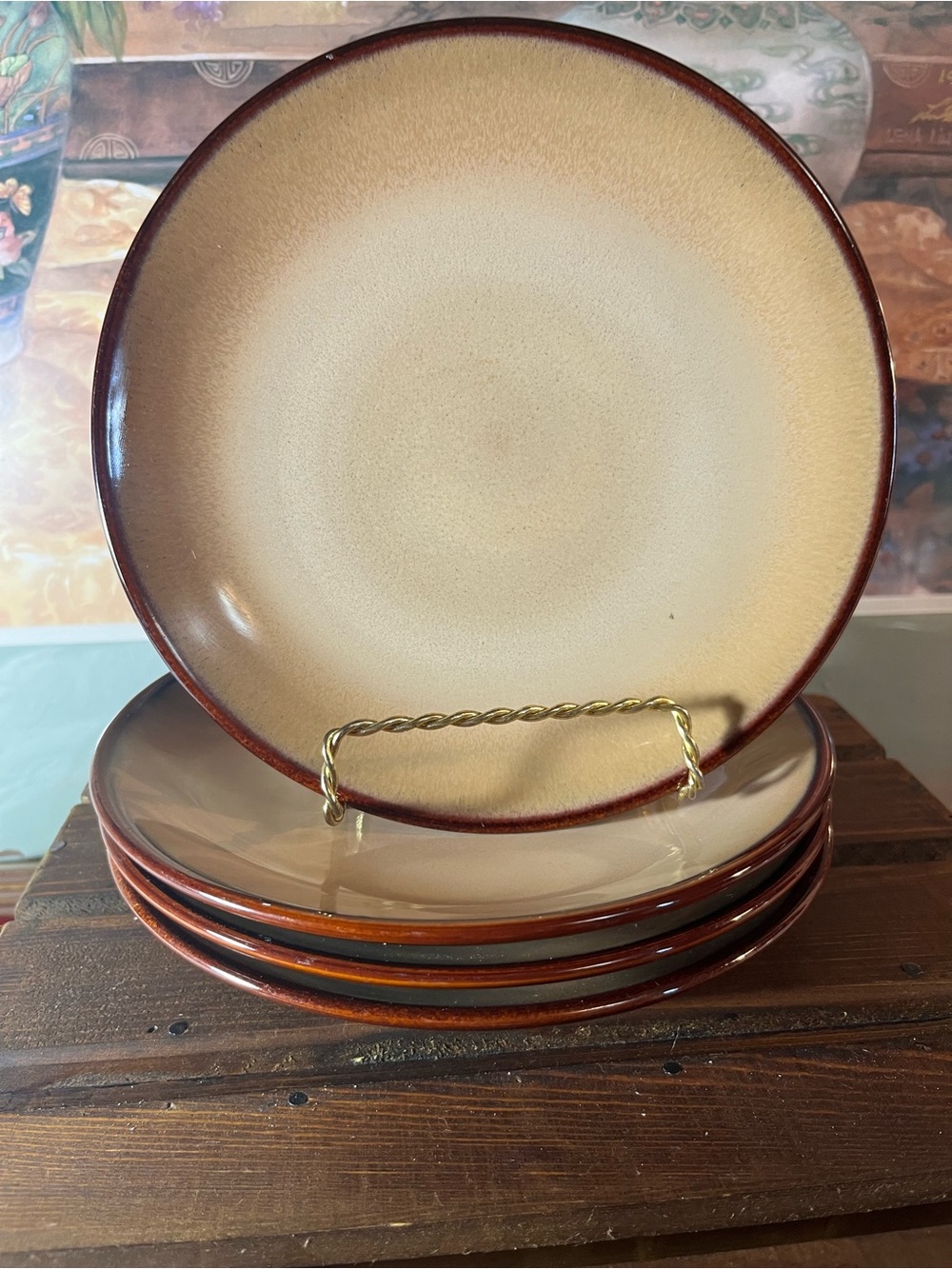 Sango nova brown salad plates Cream with Brown Rim - Set of 4